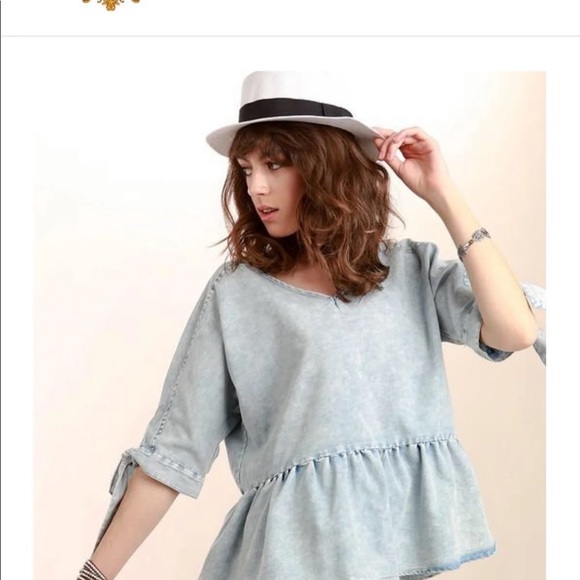 Denim peplum top - Picture 2 of 5